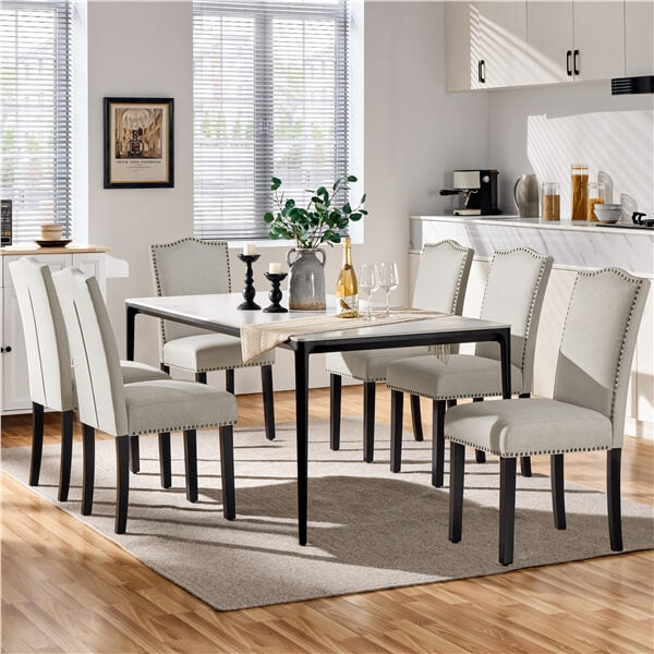 Upholstered Linen Dining Chairs with Nailhead Trim — alternate angle