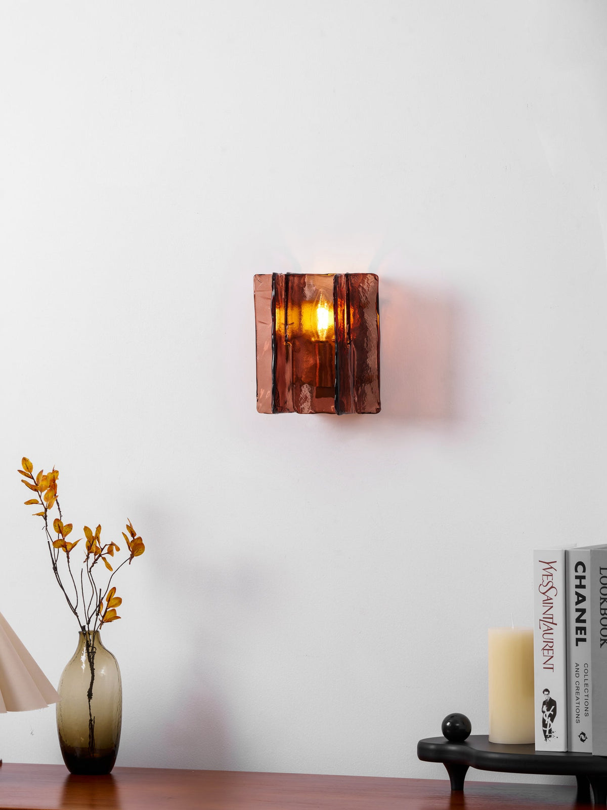 Modern LED Wall Light, Gold & Wine Red