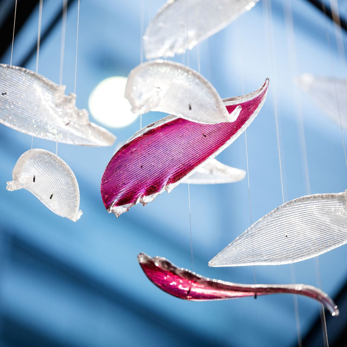 Flying Glass Feather Chandelier with Adjustable Height