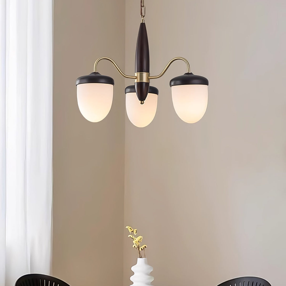 Hazelnut Branch Chandelier with Adjustable Height