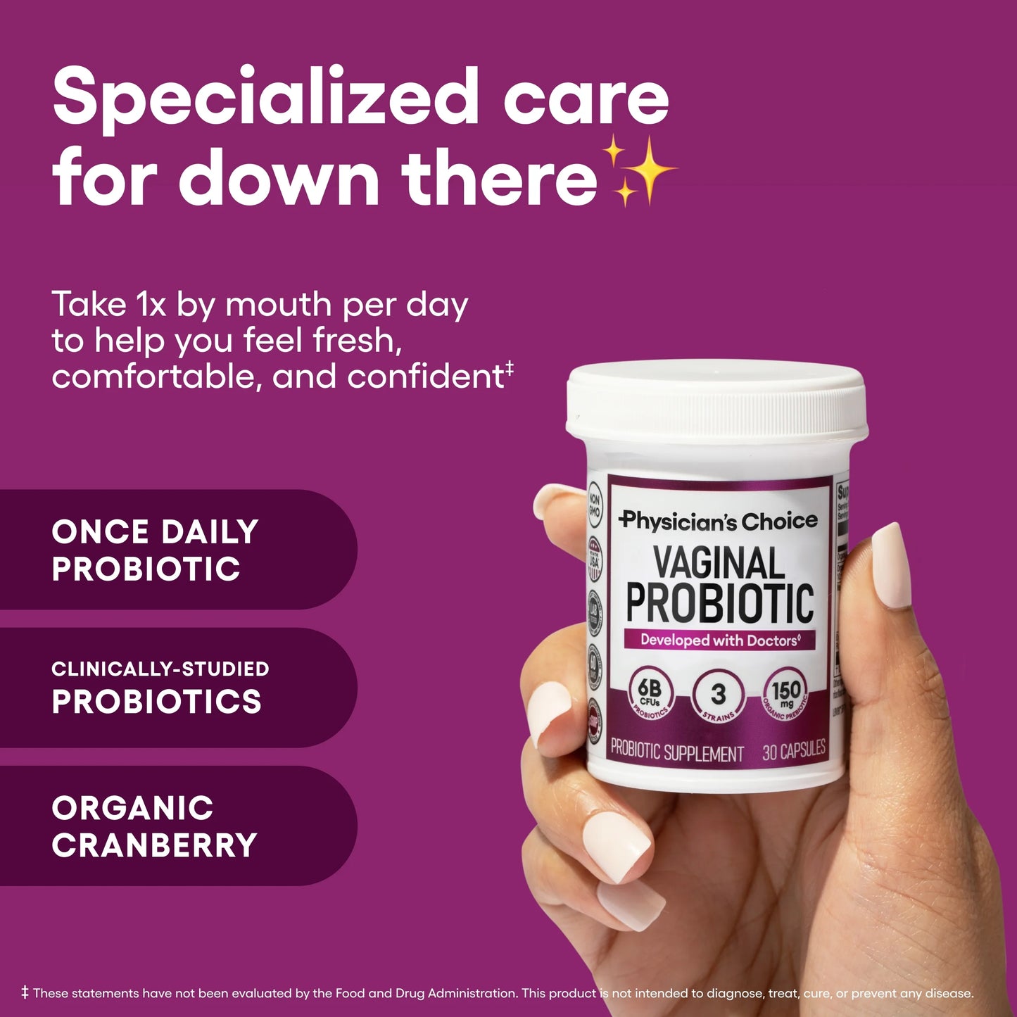 Physician's Choice Women's Vaginal Probiotic – 6 Billion CFU, pH Balance, Odor Control, 30 Capsules