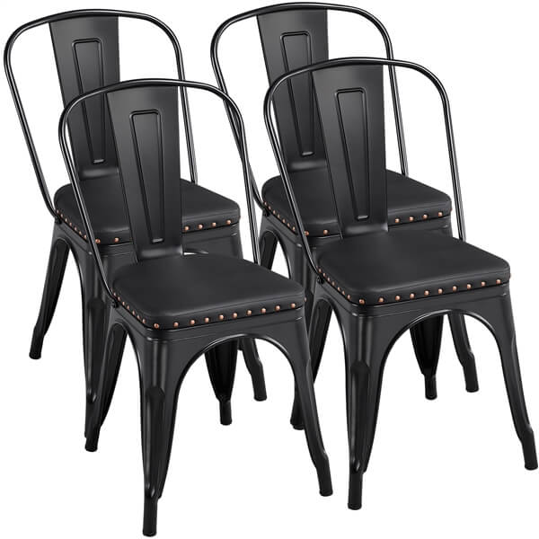 Stackable Metal Dining Chairs, Set of 4, with Riveted Detail — side view