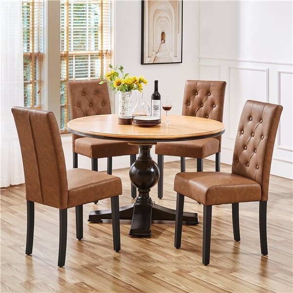 Button-Tufted Faux Leather Dining Chairs, Set of 6 — alternate angle