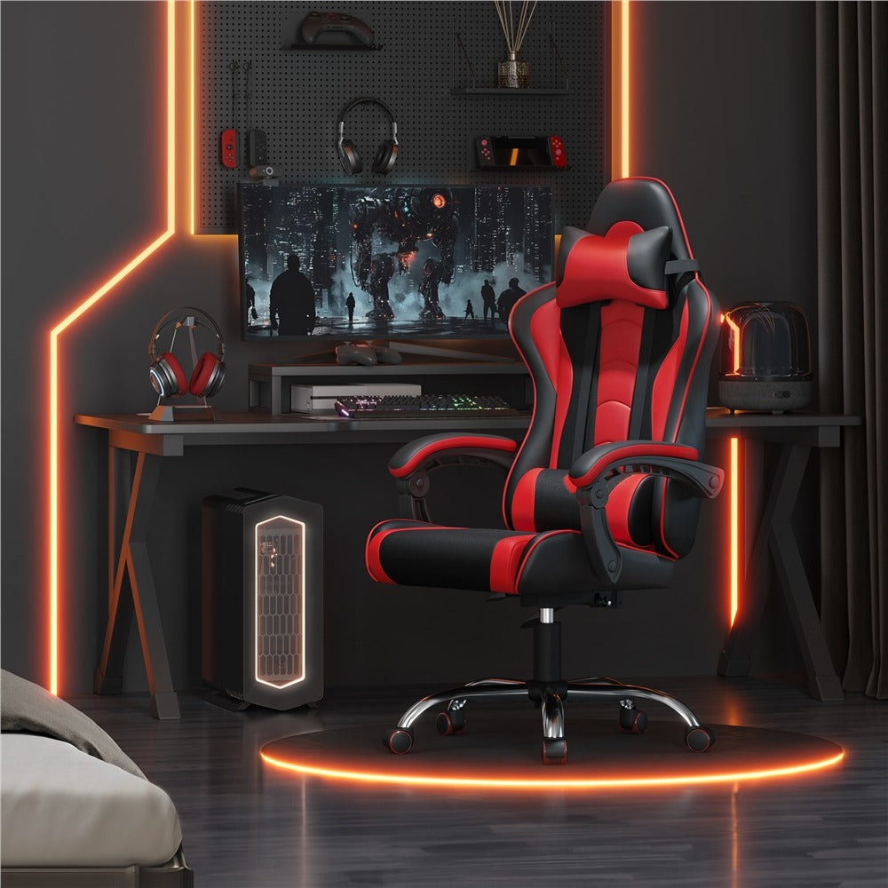 Office Chair with Adjustable Headrest & USB Massage Lumbar Support — side view