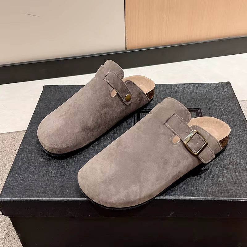 Women's Half Drag Sandals Clogs - Fashionable Cork Suede Mules Slippers with Classic Antislip Design and Arch Support for Outdoor Use
