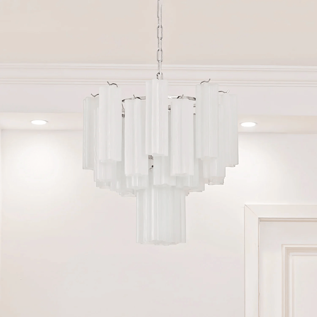 Frosted Glass Tubes Chandelier, Modern Design — front view