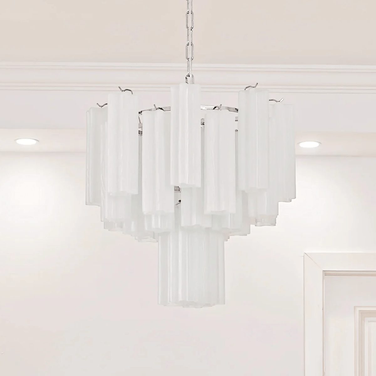 Frosted Glass Tubes Chandelier, Modern Design — side view