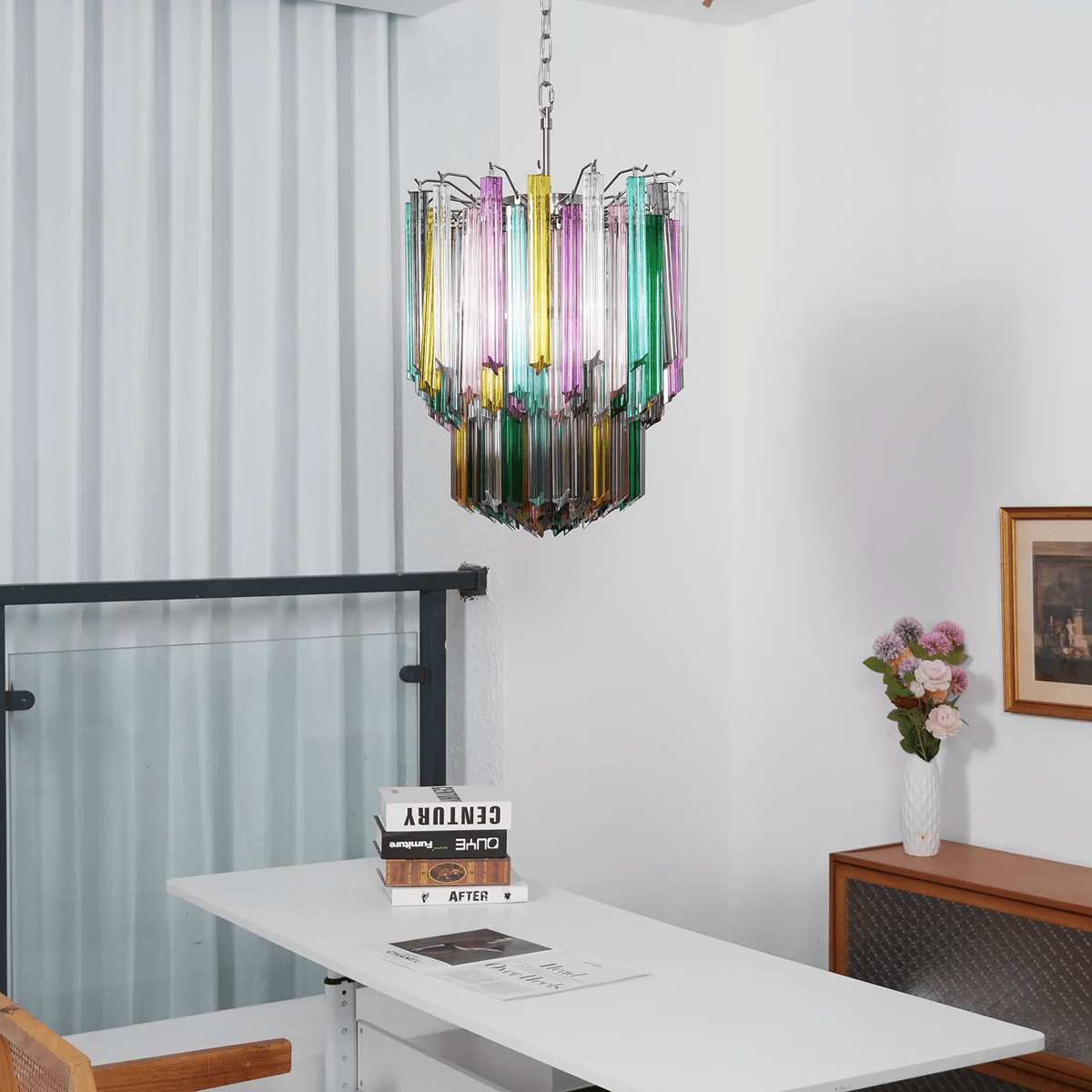 Colorful Prismatic Glass Chandelier with Adjustable Height — lifestyle view