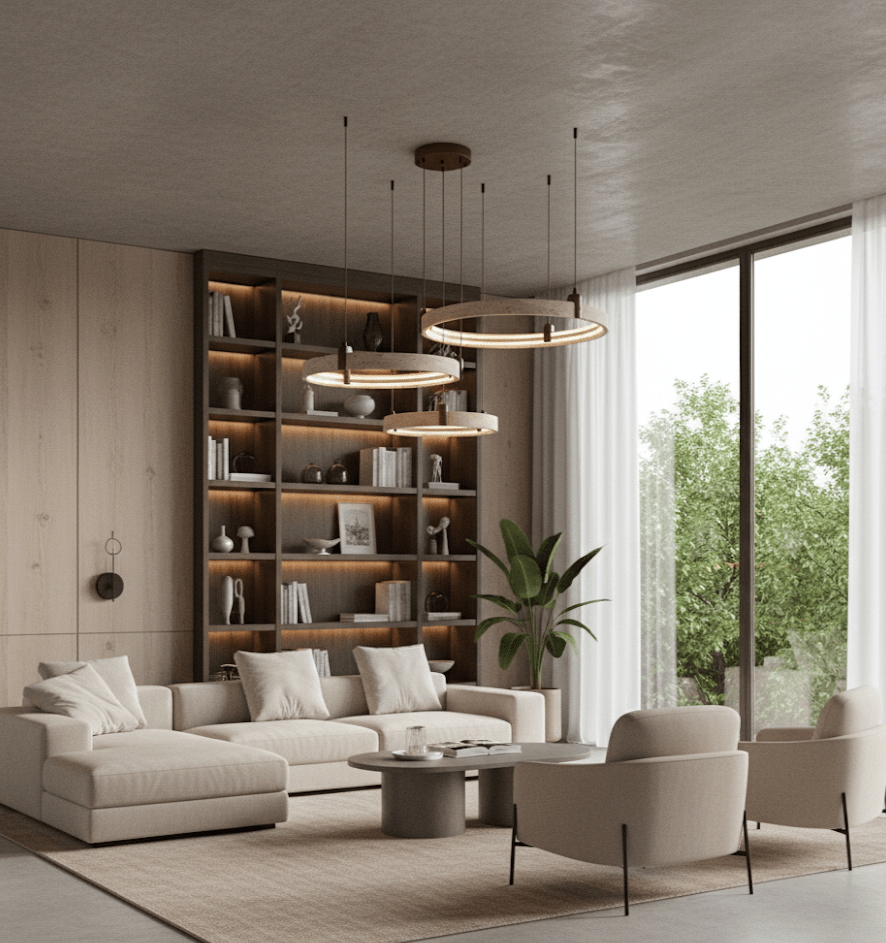 Celestial Orbit Travertine Chandelier with Adjustable Height — front view
