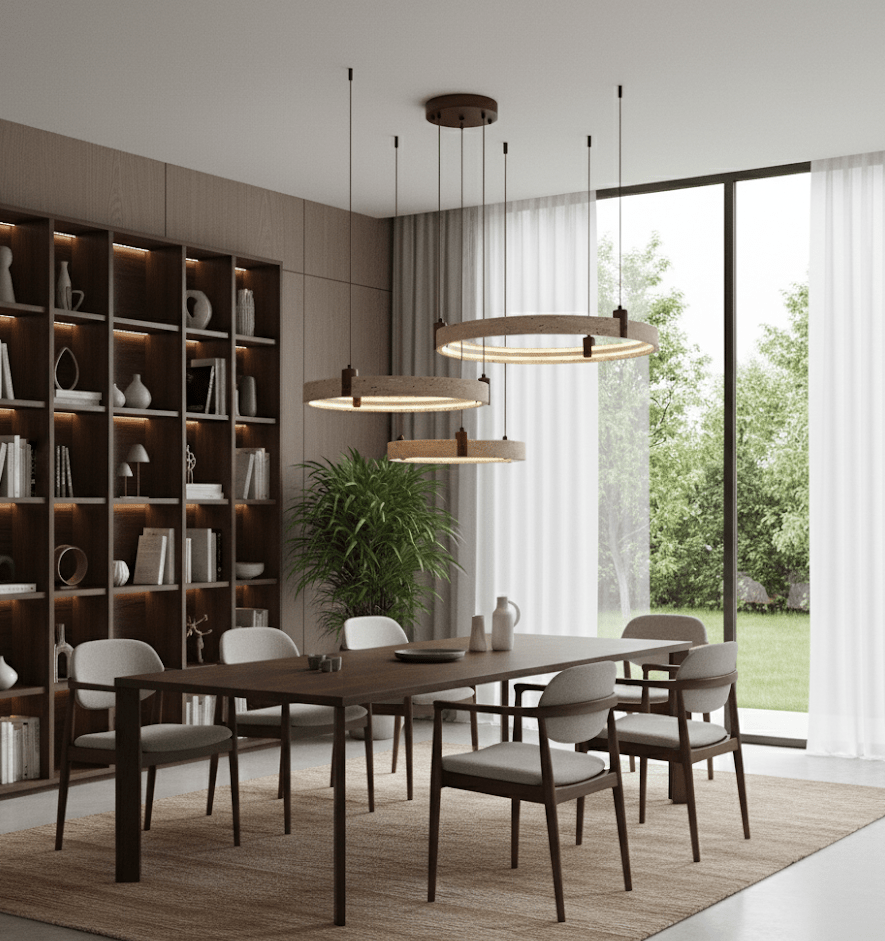 Celestial Orbit Travertine Chandelier with Adjustable Height