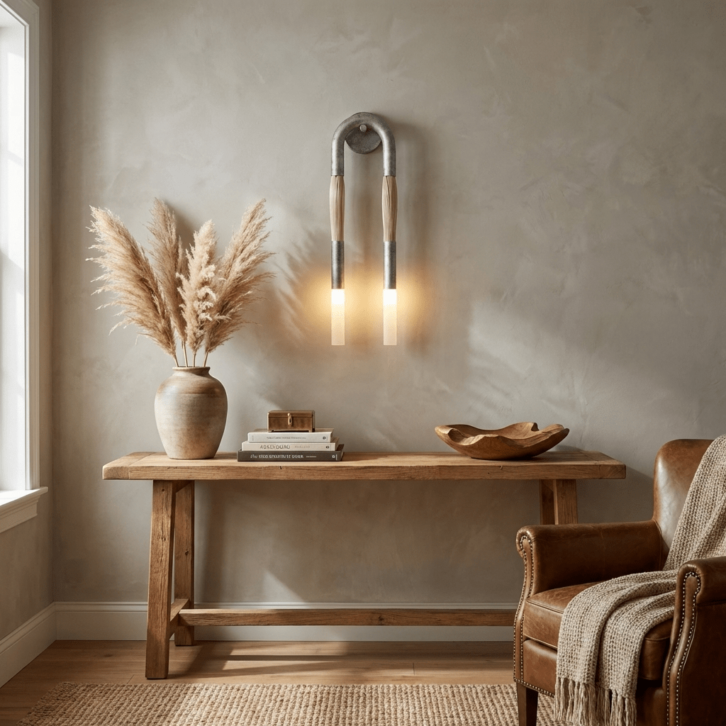 Horsehair Wall Lamp with Adjustable Light — front view
