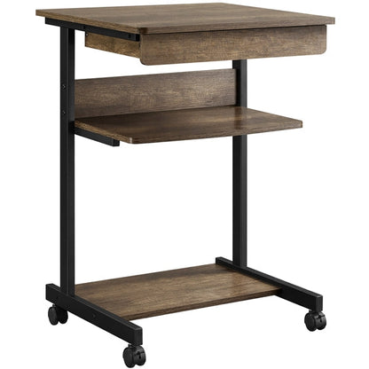 Rolling Computer Desk with Drawer & Keyboard Tray — detail view
