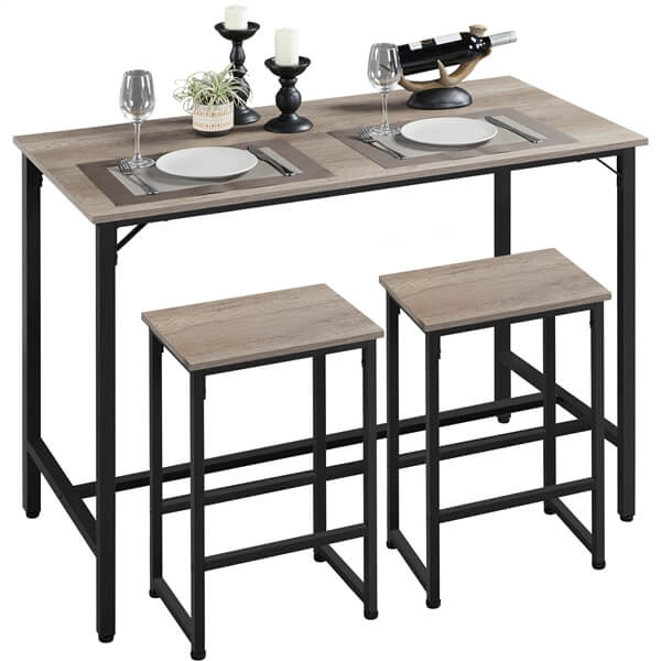 3-Piece Modern Dining Table Set with Metal Frame — front view