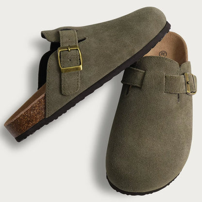 Women's Half Drag Sandals Clogs - Fashionable Cork Suede Mules Slippers with Classic Antislip Design and Arch Support for Outdoor Use