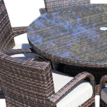 Seven-Piece Round Glass Dining Set with Clear and Gray Finish, Modern Design