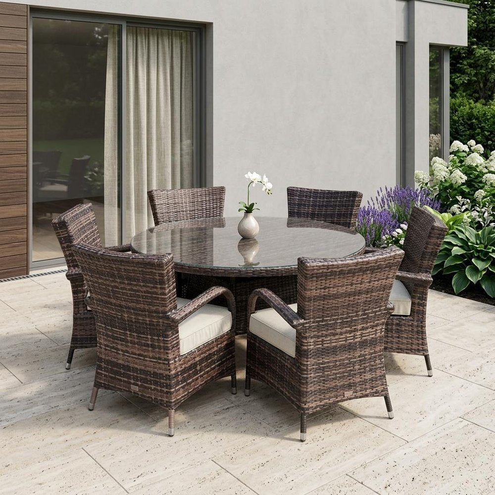 Seven-Piece Round Glass Dining Set with Clear and Gray Finish, Modern Design
