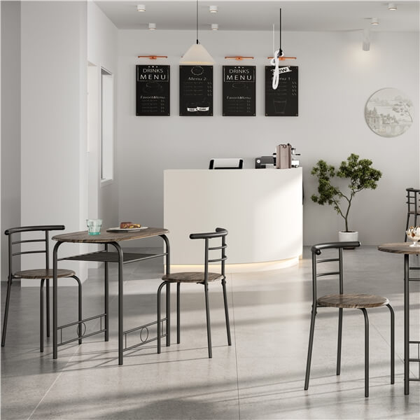 3-Piece Round Dining Table Set with Storage Rack — front view