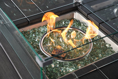 Gray Wicker Outdoor Gas Fire Pit Table with Ice Bucket & Adjustable Flame Control