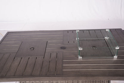 Gray Wicker Outdoor Gas Fire Pit Table with Ice Bucket & Adjustable Flame Control