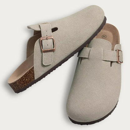 Women's Half Drag Sandals Clogs - Fashionable Cork Suede Mules Slippers with Classic Antislip Design and Arch Support for Outdoor Use