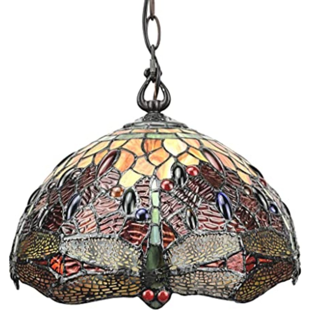 Dimmable Red & White Glass Chandelier with Unique Shades & Dual Lighti — side view