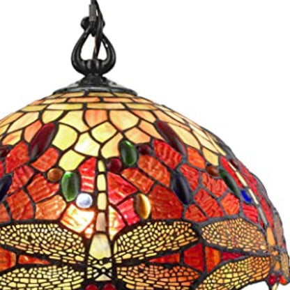Dimmable Red & White Glass Chandelier with Unique Shades & Dual Lighti — alternate angle