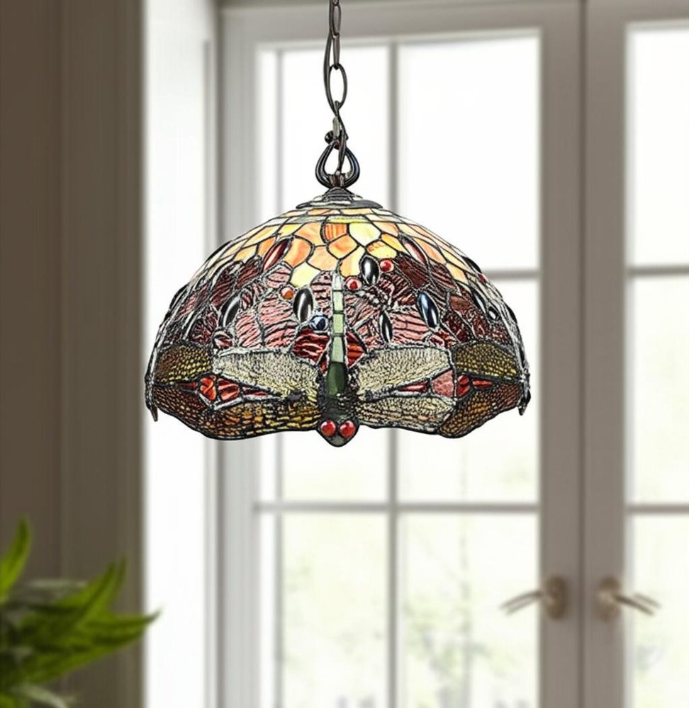 Dimmable Red & White Glass Chandelier with Unique Shades & Dual Lighti — front view