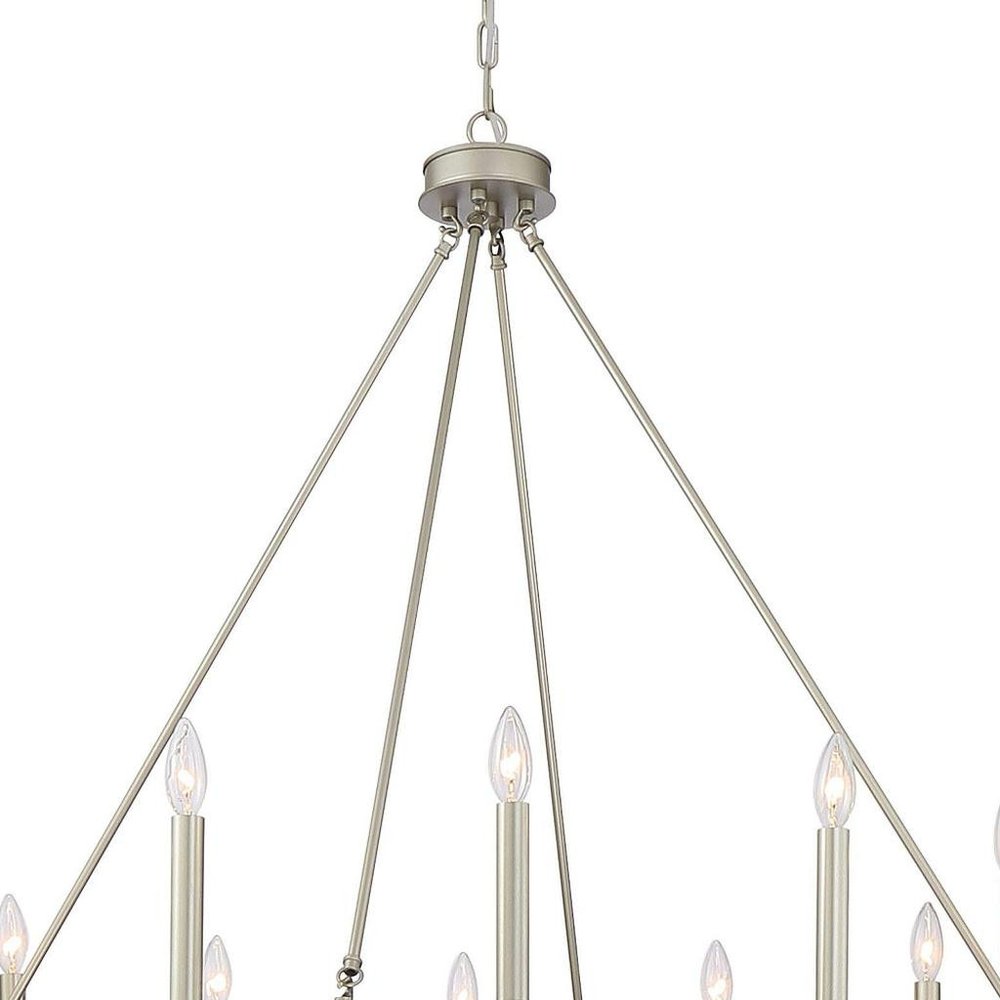 Dimmable Silver Twelve-Light Metal Chandelier with Elegant Candle Desi — lifestyle view