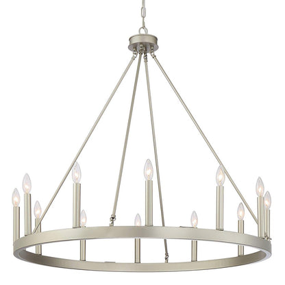 Dimmable Silver Twelve-Light Metal Chandelier with Elegant Candle Desi — side view