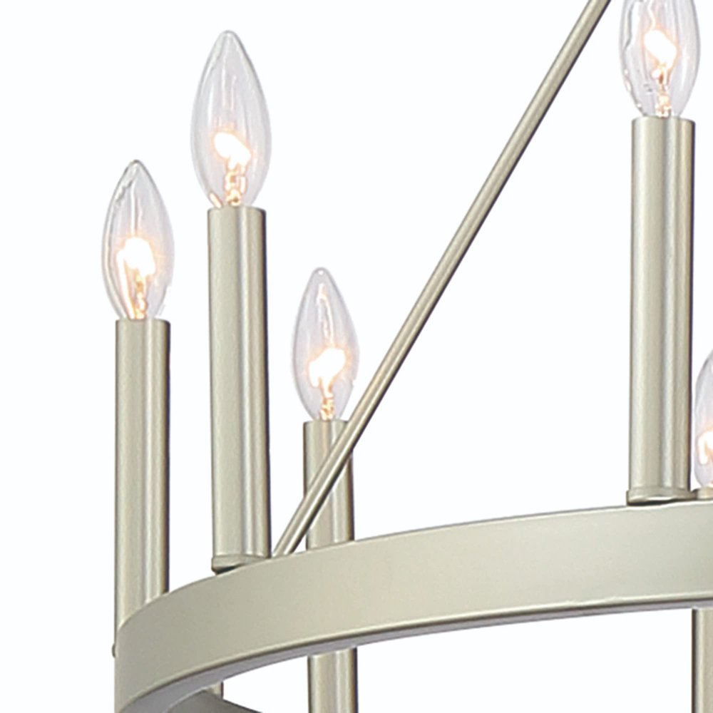 Dimmable Silver Twelve-Light Metal Chandelier with Elegant Candle Desi — front view