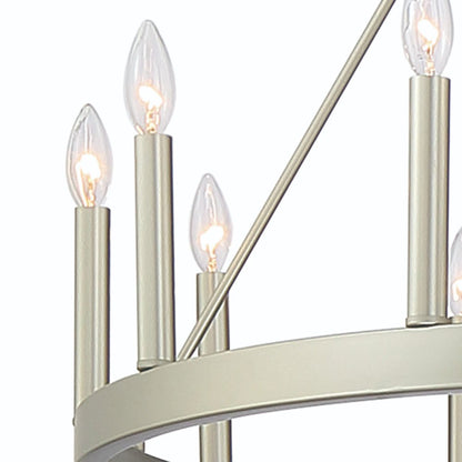 Dimmable Silver Twelve-Light Metal Chandelier with Elegant Candle Desi — front view