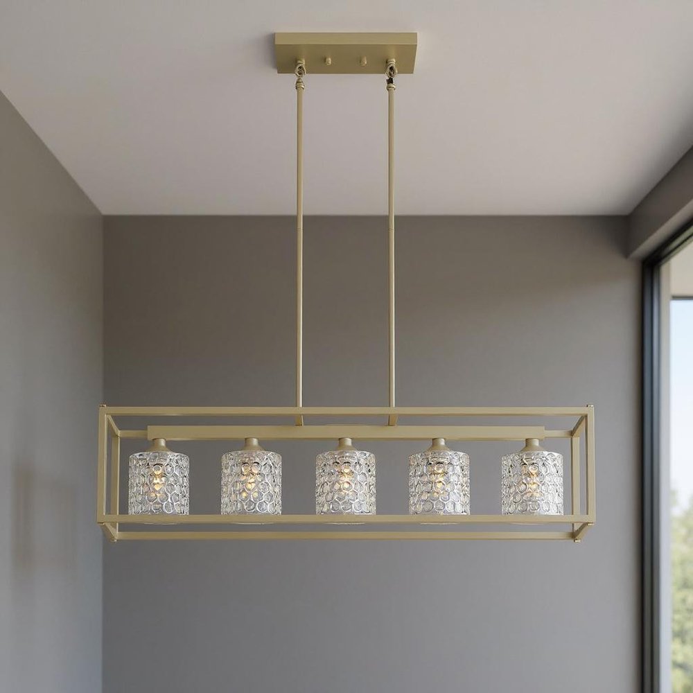 Silver Five-Light Dimmable Chandelier with Clear Shades for Kitchen Is — front view