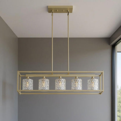 Silver Five-Light Dimmable Chandelier with Clear Shades for Kitchen Is — front view
