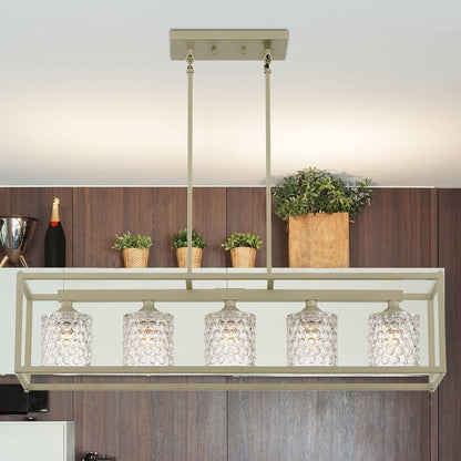 Silver Five-Light Dimmable Chandelier with Clear Shades for Kitchen Is