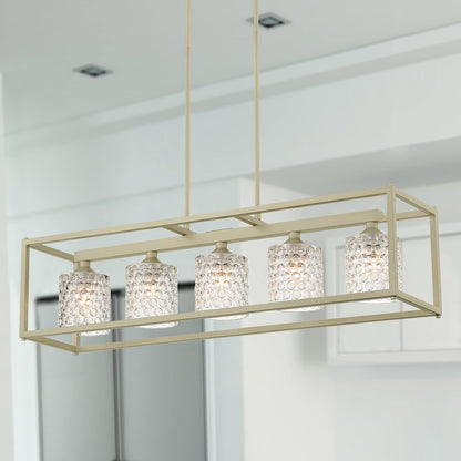 Silver Five-Light Dimmable Chandelier with Clear Shades for Kitchen Is