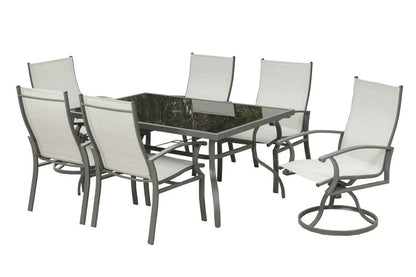 Seven-Piece Black and Gray Rectangular Glass Dining Set with 6 Chairs, Modern Design
