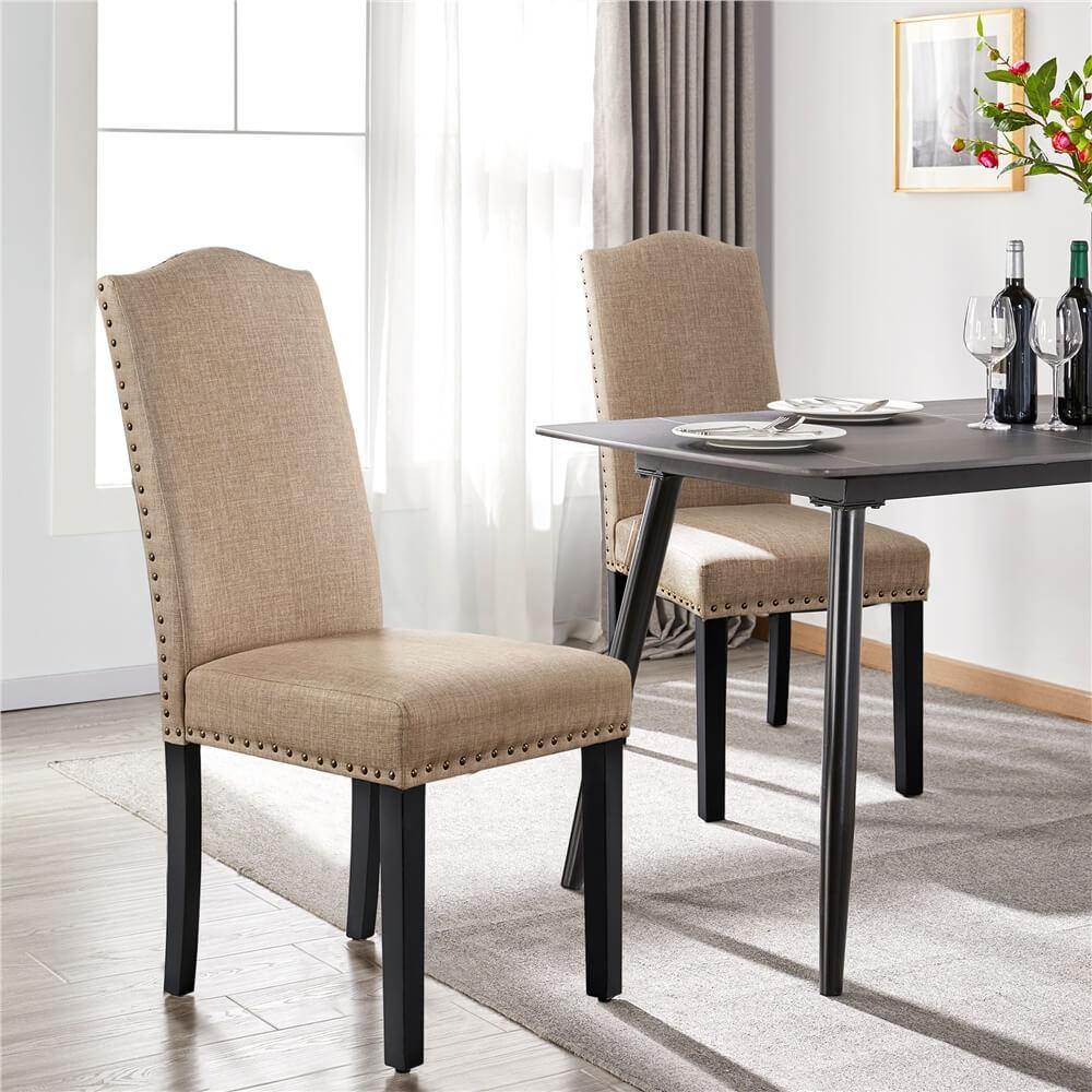 Armless Parsons Dining Chairs, Set of 6, with Nailhead Trim — front view