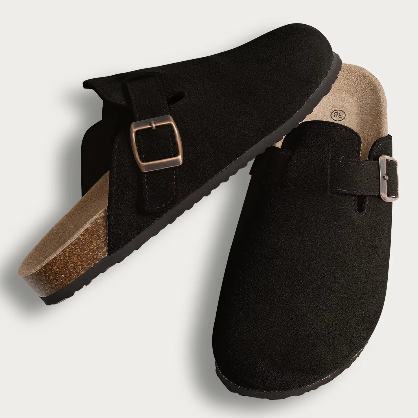 Women's Half Drag Sandals Clogs - Fashionable Cork Suede Mules Slippers with Classic Antislip Design and Arch Support for Outdoor Use