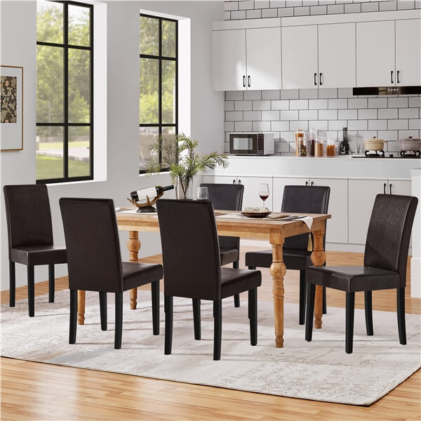 Armless Faux Leather Dining Chairs, Set of 6, Curved High Back — front view