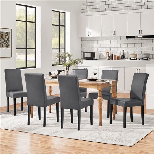 Armless Faux Leather Dining Chairs, Set of 6, High Back — front view