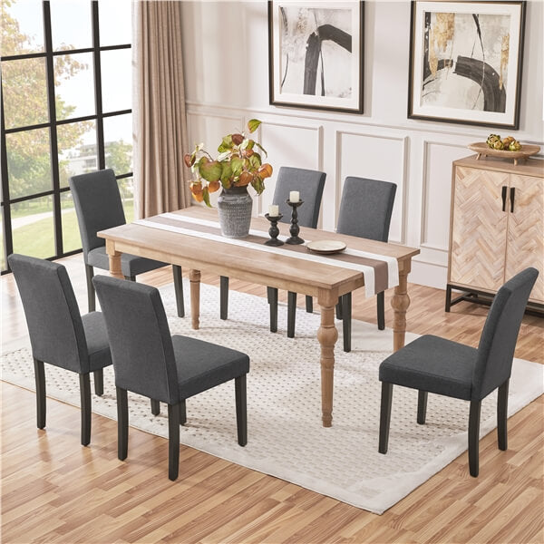 Upholstered Parsons Dining Chairs, Set of 2, Wooden Legs — front view