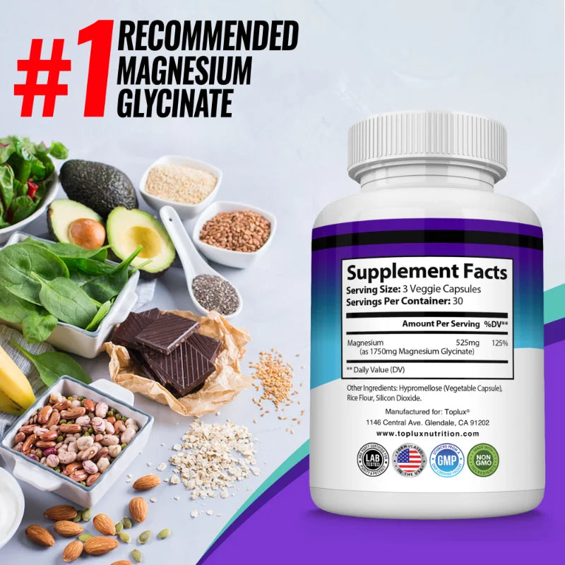 Magnesium Glycinate Complex for Enhanced Absorption, Promoting Muscle Relaxation and Recovery, Maximum Bioavailability, 90 Capsules