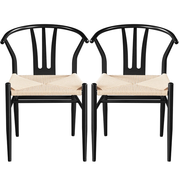 Woven Arm Chair Set with Metal Frame, Indoor/Outdoor — front view