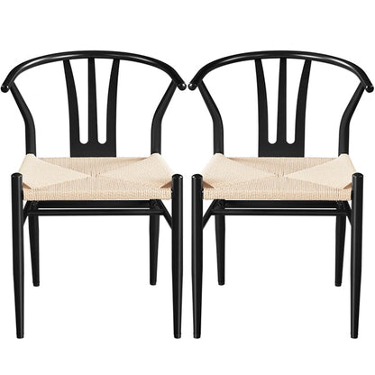 Woven Arm Chair Set with Metal Frame, Indoor/Outdoor — front view