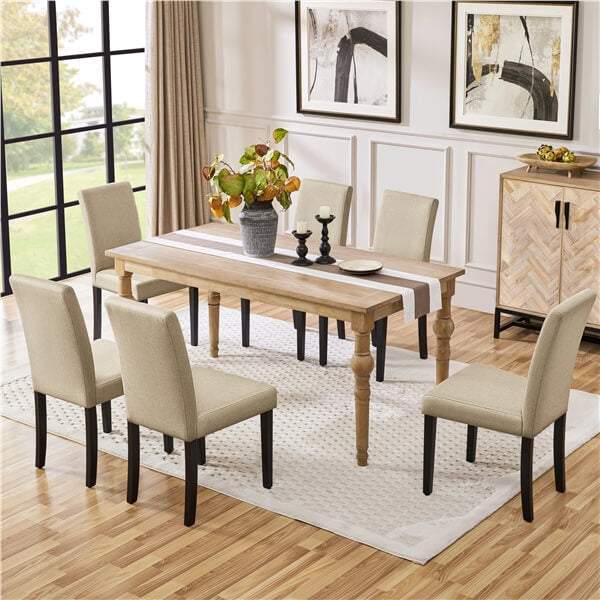 Upholstered Parsons Dining Chairs, Set of 2, Wooden Legs — front view