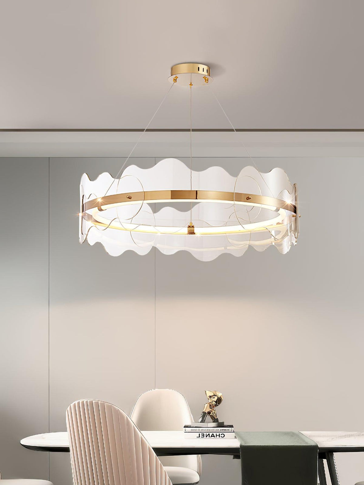 Acrylic Wave Chandelier, Energy-Efficient LED — front view