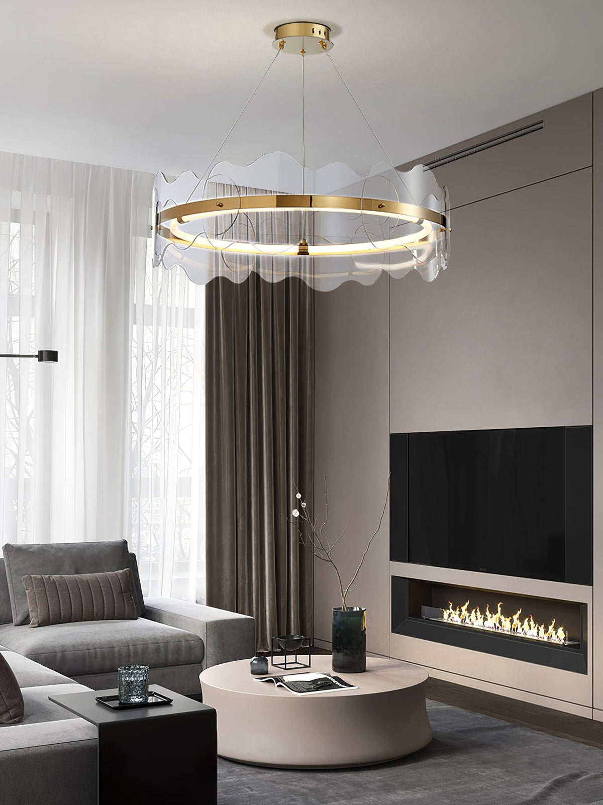 Acrylic Wave Chandelier, Energy-Efficient LED