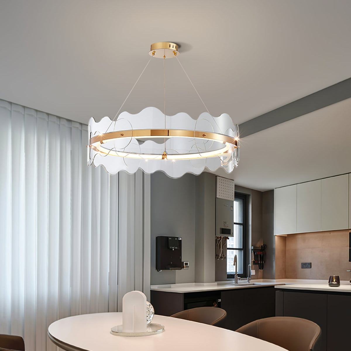 Acrylic Wave Chandelier, Energy-Efficient LED