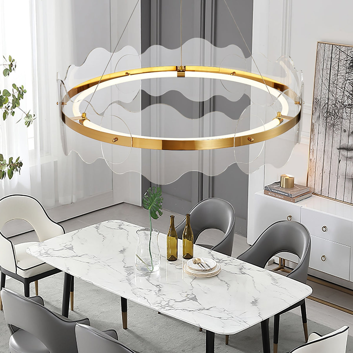 Acrylic Wave Chandelier, Energy-Efficient LED