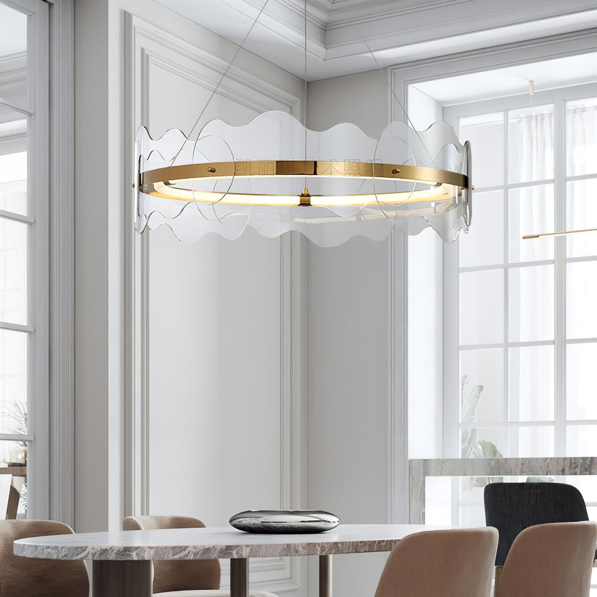 Acrylic Wave Chandelier, Energy-Efficient LED